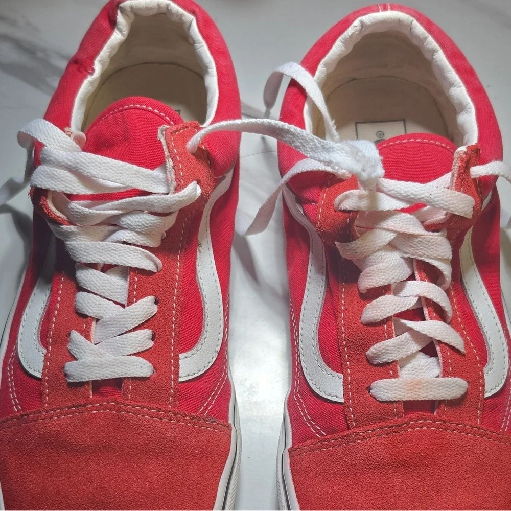 VANS Old Skool Red/White Canvas Low Top Lace Up Women's Casual Sneakers